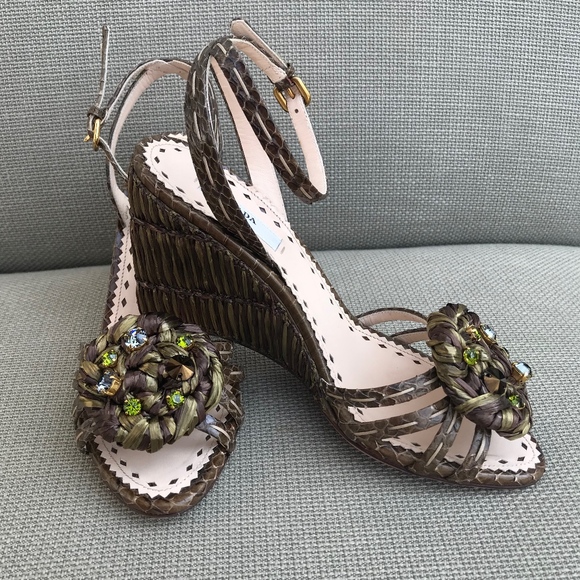 Prada Green Wedge Sandals - Picture 1 of 6